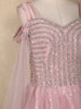 Blush Pink Sequins Embellished Net Partywear Gown with Cape Sleeves