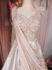 Blush Pink Sequins and Beads Embellished Design Satin Ball Gown with Draped Net Dupatta