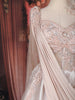 Blush Pink Sequins and Beads Embellished Design Satin Ball Gown with Draped Net Dupatta