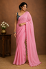 Blush Pink Solid Design Cotton Casual Wear Saree with Kalamkari Blouse