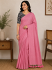 Blush Pink Solid Design Cotton Casual Wear Saree with Kalamkari Blouse