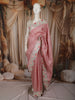 Blush Pink Striped Woven Design Pure Tussar Saree with Floral Border