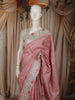 Blush Pink Striped Woven Design Pure Tussar Saree with Floral Border