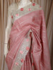 Blush Pink Striped Woven Design Pure Tussar Saree with Floral Border