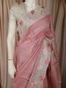 Blush Pink Striped Woven Design Pure Tussar Saree with Floral Border