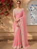Blush Pink Striped Woven Design Pure Tussar Saree with Floral Border