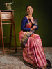 Soft Blush Pink Traditional Checked Zari Woven Design Pure Kanchipuram Silk Bridal Saree with Contrast Jacquard Weaving Zari Border