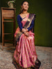 Soft Blush Pink Traditional Checked Zari Woven Design Pure Kanchipuram Silk Bridal Saree with Contrast Jacquard Weaving Zari Border