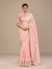 Blush Pink & Ivory Floral Vine Printed and Striped Design Chiffon Party Wear Saree with Scalloped Border