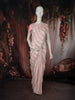Blush Rose Pink and Ivory White Striped and Mirror Embellised Design Satin Saree with Scalloped Border