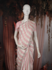 Blush Rose Pink and Ivory White Striped and Mirror Embellised Design Satin Saree with Scalloped Border