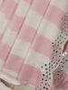 Blush Rose Pink and Ivory White Striped and Mirror Embellised Design Satin Saree with Scalloped Border