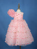 Blush Pink 3D Floral One-Shoulder Girls Net Gown - Diadem