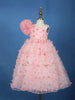 Blush Pink 3D Floral One-Shoulder Girls Net Gown - Diadem