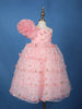 Blush Pink 3D Floral One-Shoulder Girls Net Gown - Diadem
