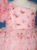 Blush Pink 3D Floral One-Shoulder Girls Net Gown - Diadem