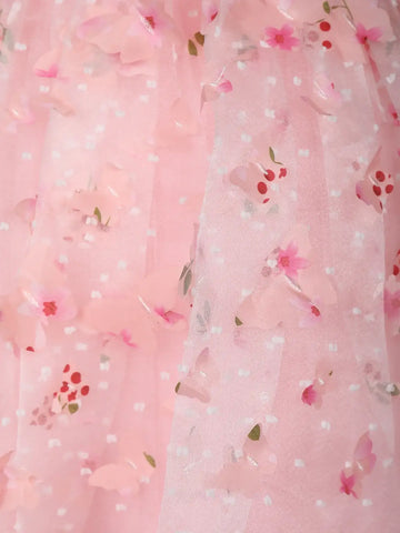 Blush Pink 3D Floral One-Shoulder Girls Net Gown - Diadem