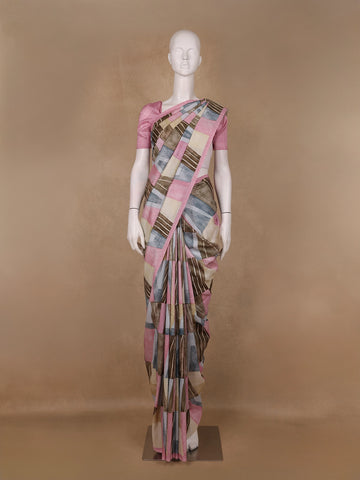 Blush Pink And Earthy Tones Abstract Printed Semi Tussar Silk Saree - Diadem