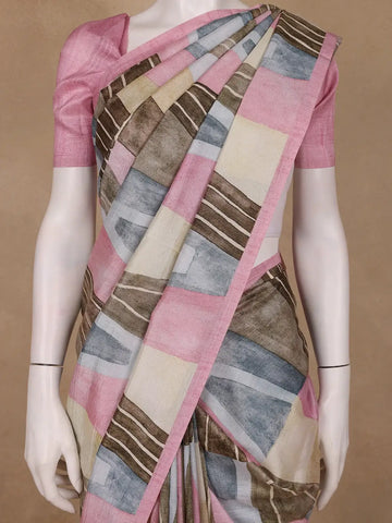 Blush Pink And Earthy Tones Abstract Printed Semi Tussar Silk Saree - Diadem