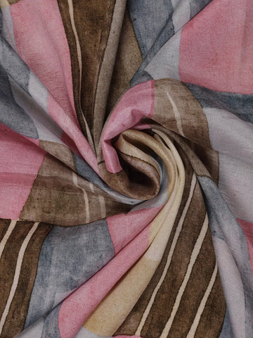 Blush Pink And Earthy Tones Abstract Printed Semi Tussar Silk Saree - Diadem