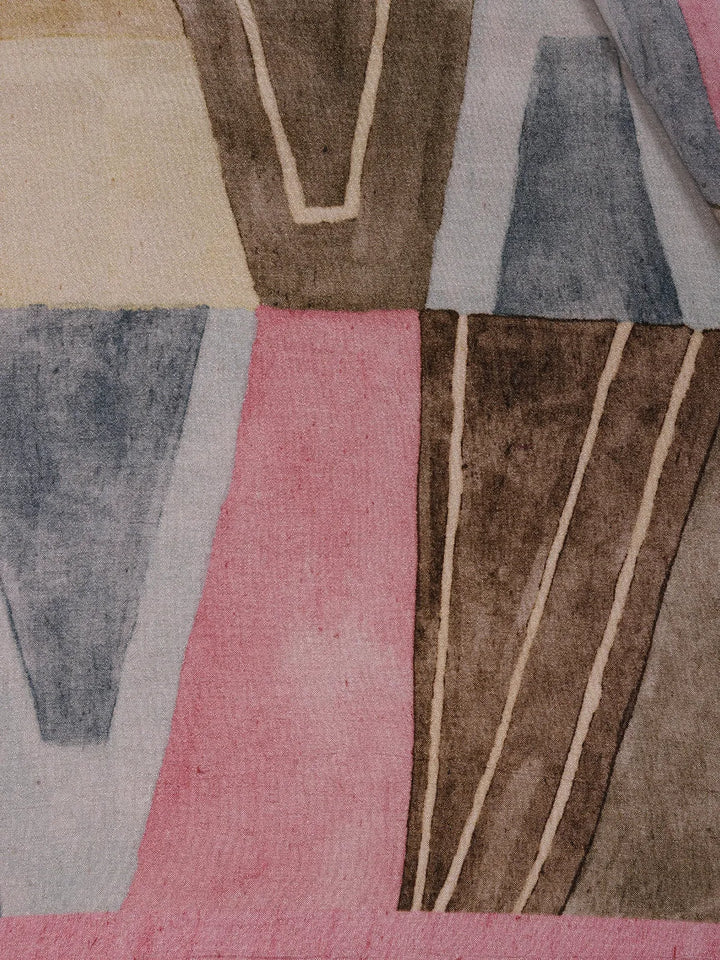 Blush Pink And Earthy Tones Abstract Printed Semi Tussar Silk Saree - Diadem