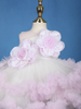 Blush Pink Floral Appliqué Net Frock with Voluminous Net Ruffles - Diadem