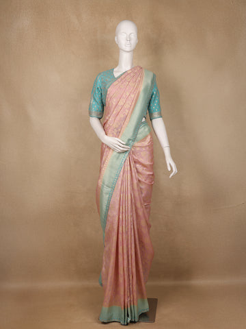 Blush Pink Floral Design Banarasi Silk Saree - Diadem