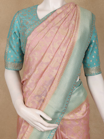 Blush Pink Floral Design Banarasi Silk Saree - Diadem