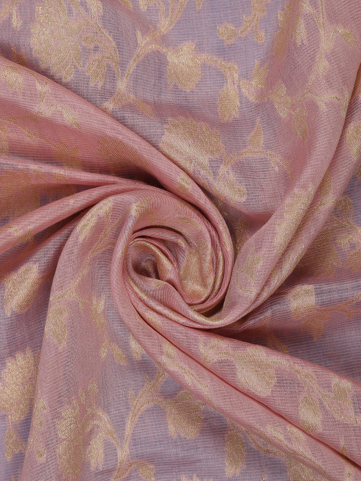 Blush Pink Floral Design Banarasi Silk Saree - Diadem
