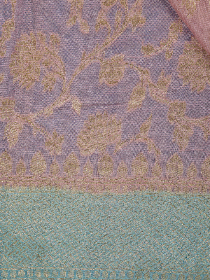 Blush Pink Floral Design Banarasi Silk Saree - Diadem