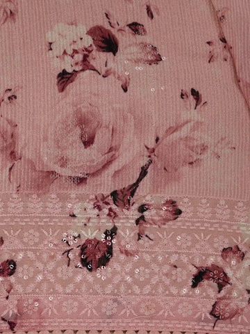 Blush Pink Floral Design Printed Chiffon Saree - Diadem