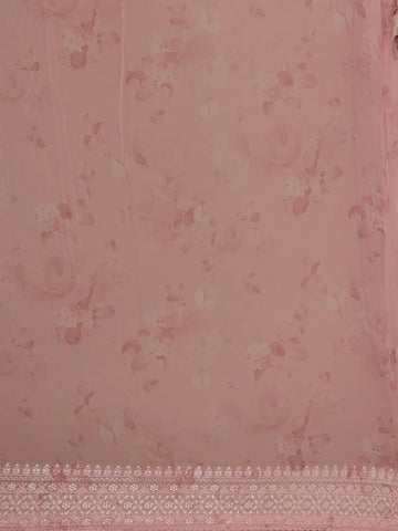 Blush Pink Floral Design Printed Chiffon Saree - Diadem