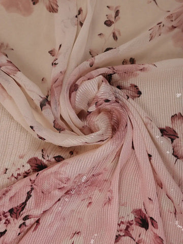 Blush Pink Floral Design Printed Chiffon Saree - Diadem