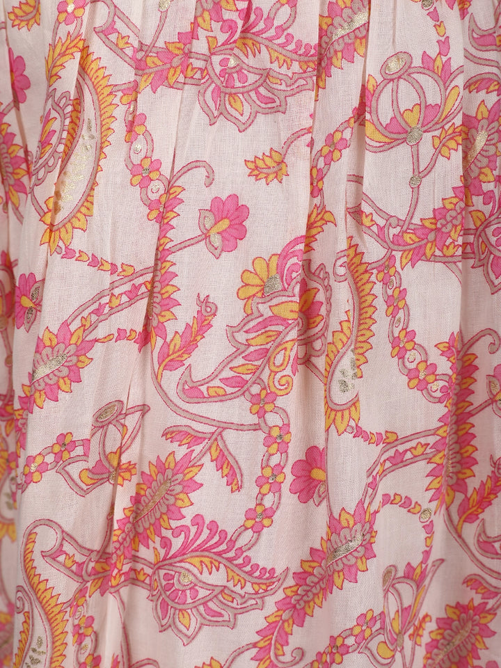 Blush Pink Paisley and Floral Printed Cotton Kurti - Diadem