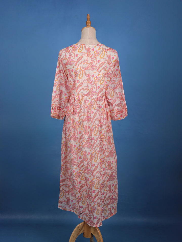 Blush Pink Paisley and Floral Printed Cotton Kurti - Diadem