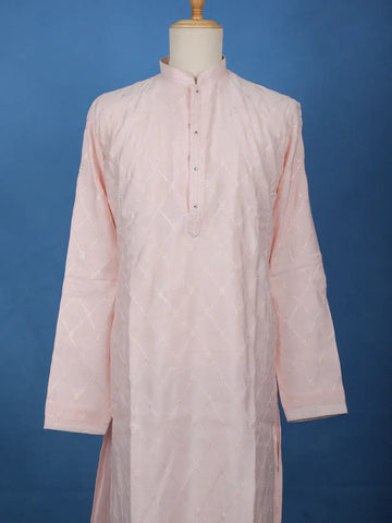 Blush Pink Thread Embroidered Kurta Set , With Pant - Diadem