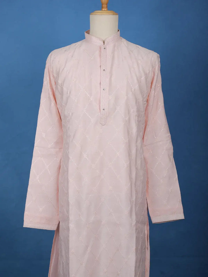 Blush Pink Thread Embroidered Kurta Set , With Pant - Diadem