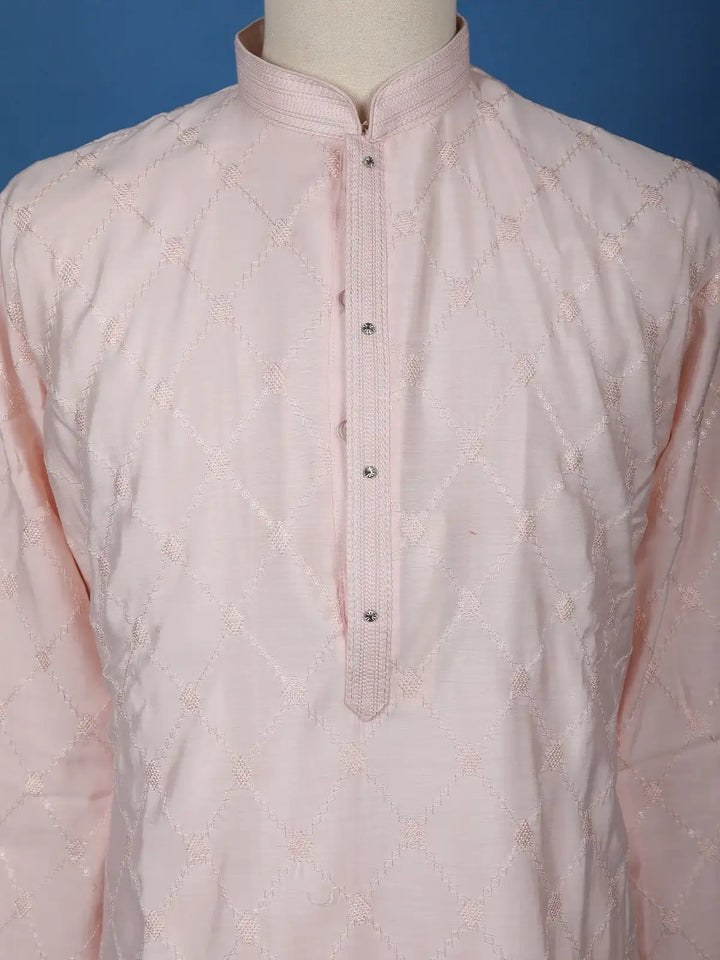Blush Pink Thread Embroidered Kurta Set , With Pant - Diadem