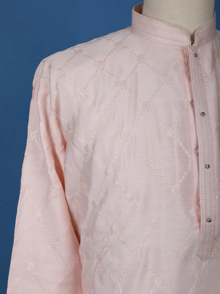 Blush Pink Thread Embroidered Kurta Set , With Pant - Diadem