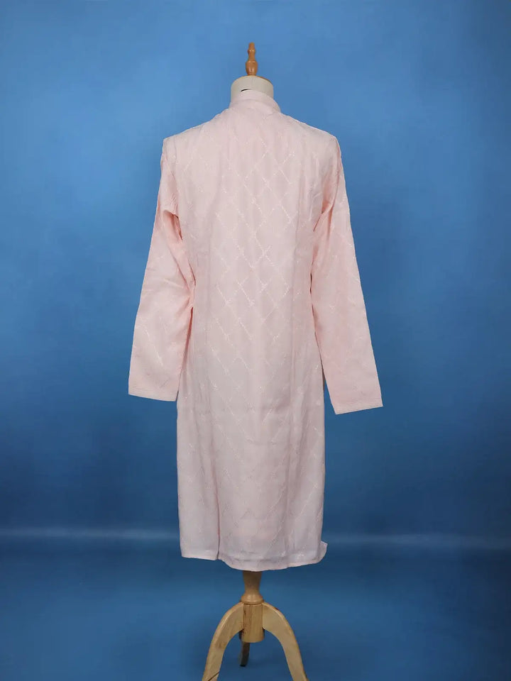 Blush Pink Thread Embroidered Kurta Set , With Pant - Diadem