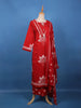 Bold Red Floral Printed Cotton Salwar Suit Set - Diadem