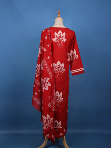 Bold Red Floral Printed Cotton Salwar Suit Set - Diadem