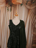 Bottle Green Abstract Sequins and Beads Embroidered Design Georgette Party Wear Peplum Palazzo Suit with Matching Dupatta
