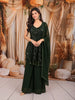 Bottle Green Abstract Sequins and Beads Embroidered Design Georgette Party Wear Peplum Palazzo Suit with Matching Dupatta