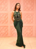 Bottle Green Abstract Sequins and Beads Embroidered Design Satin Party Wear Draped Skirt Corset Top
