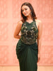 Bottle Green Abstract Sequins and Beads Embroidered Design Satin Party Wear Draped Skirt Corset Top
