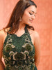 Bottle Green Abstract Sequins and Beads Embroidered Design Satin Party Wear Draped Skirt Corset Top