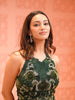 Bottle Green Abstract Sequins and Beads Embroidered Design Satin Party Wear Draped Skirt Corset Top
