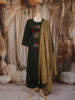 Bottle Green Abstract Thread Embroidered Design Cotton Straight Cut Salwar Suit with Contrast Dupatta