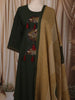 Bottle Green Abstract Thread Embroidered Design Cotton Straight Cut Salwar Suit with Contrast Dupatta